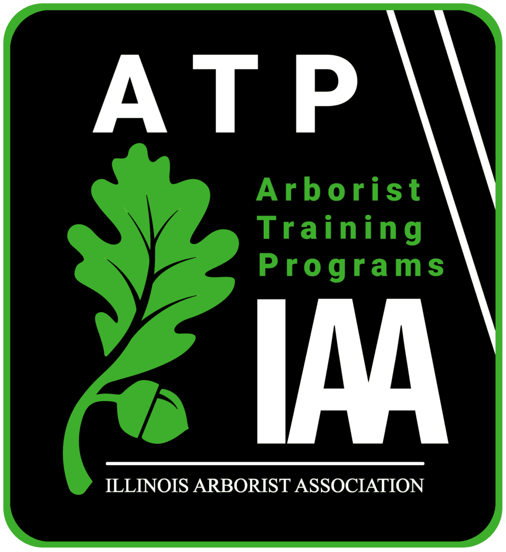 A black and green logo for the illinois arborist association.