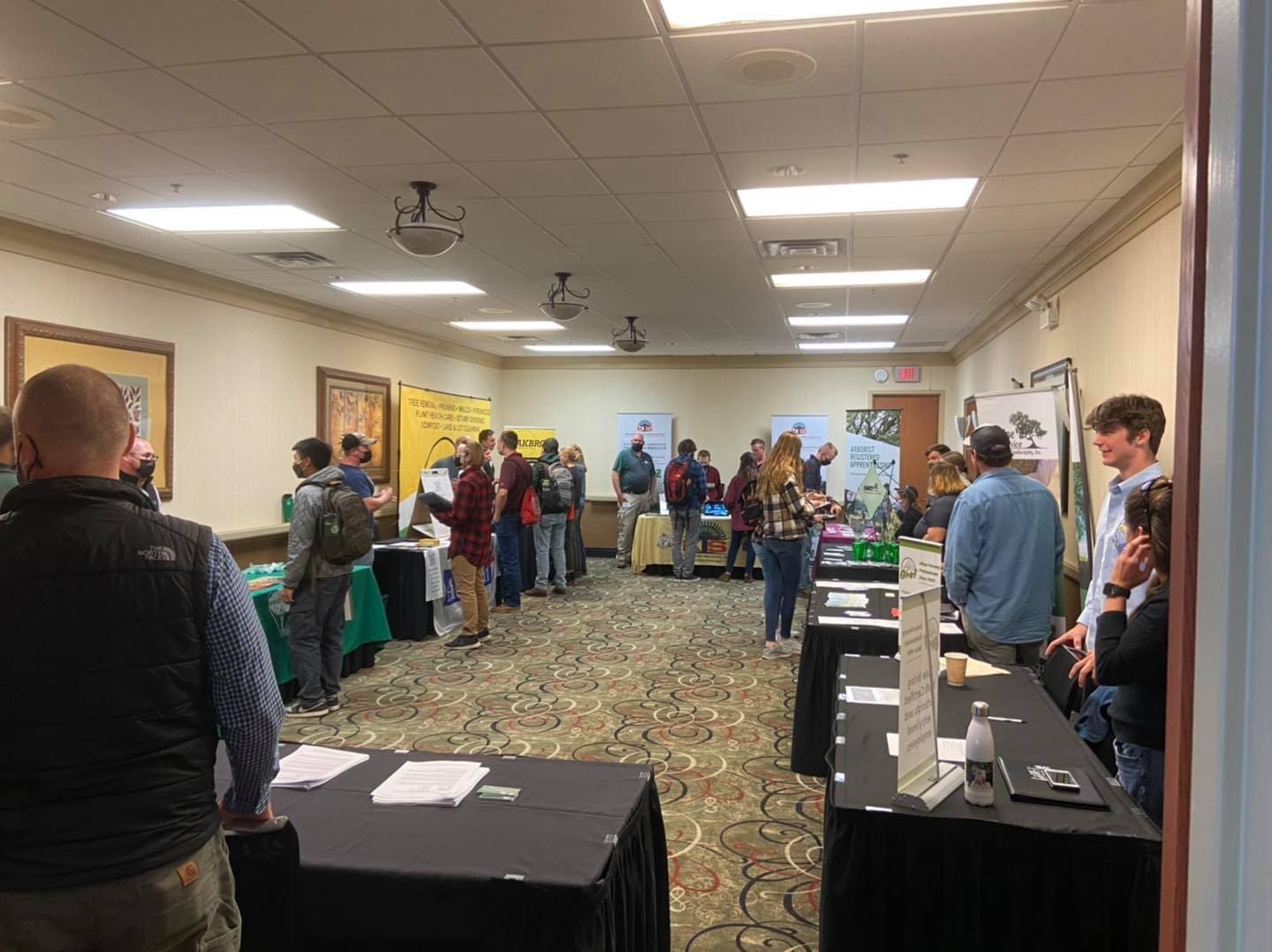 People networking at a conference.