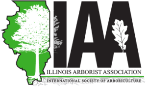 Illinois Arborist Association logo with tree and oak leaf.