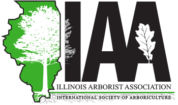 Illinois Arborist Association logo with tree and oak leaf.