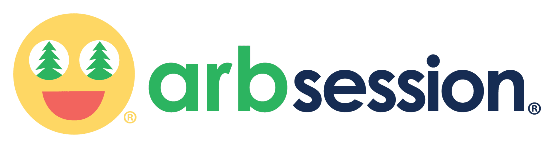Smiley with tree eyes beside Arbsession logo